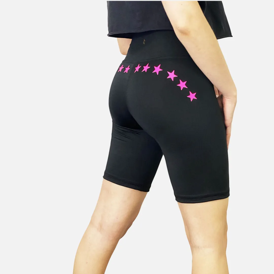 Sofia Black Spandex Biker Shorts NEON Pink Booty Stars