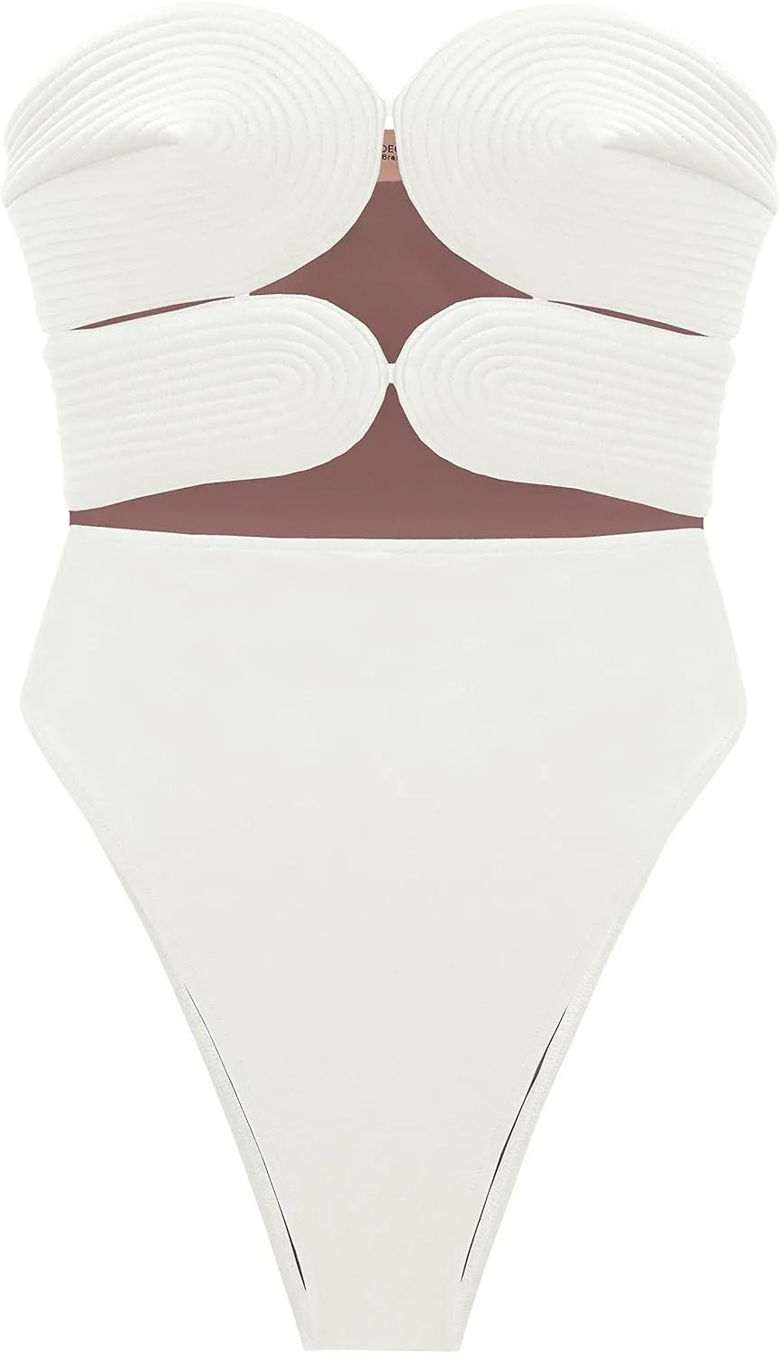 Solid High-Leg Matelasse Swimsuit