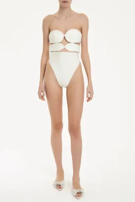 Solid High-Leg Matelasse Swimsuit