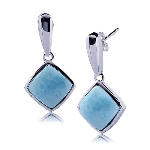 Sterling Silver Diamond Shape with Larimar Inlay Post Earrings