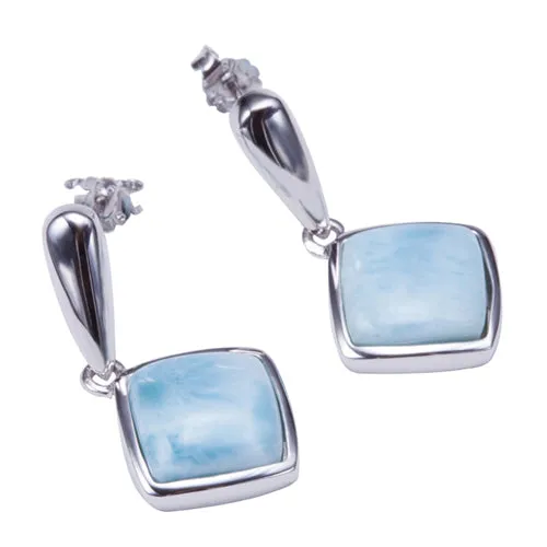 Sterling Silver Diamond Shape with Larimar Inlay Post Earrings