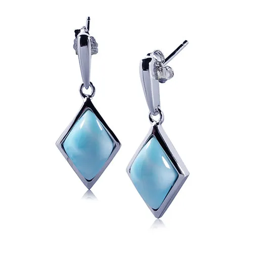 Sterling Silver Diamond Shape with Larimar Inlay Post Earrings