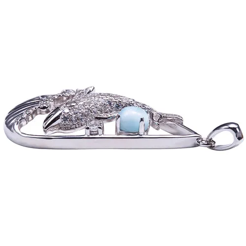 Sterling Silver Diving Dolphin with Larimar Bead Pendant (Chain Sold Separately)