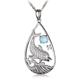 Sterling Silver Diving Dolphin with Larimar Bead Pendant (Chain Sold Separately)