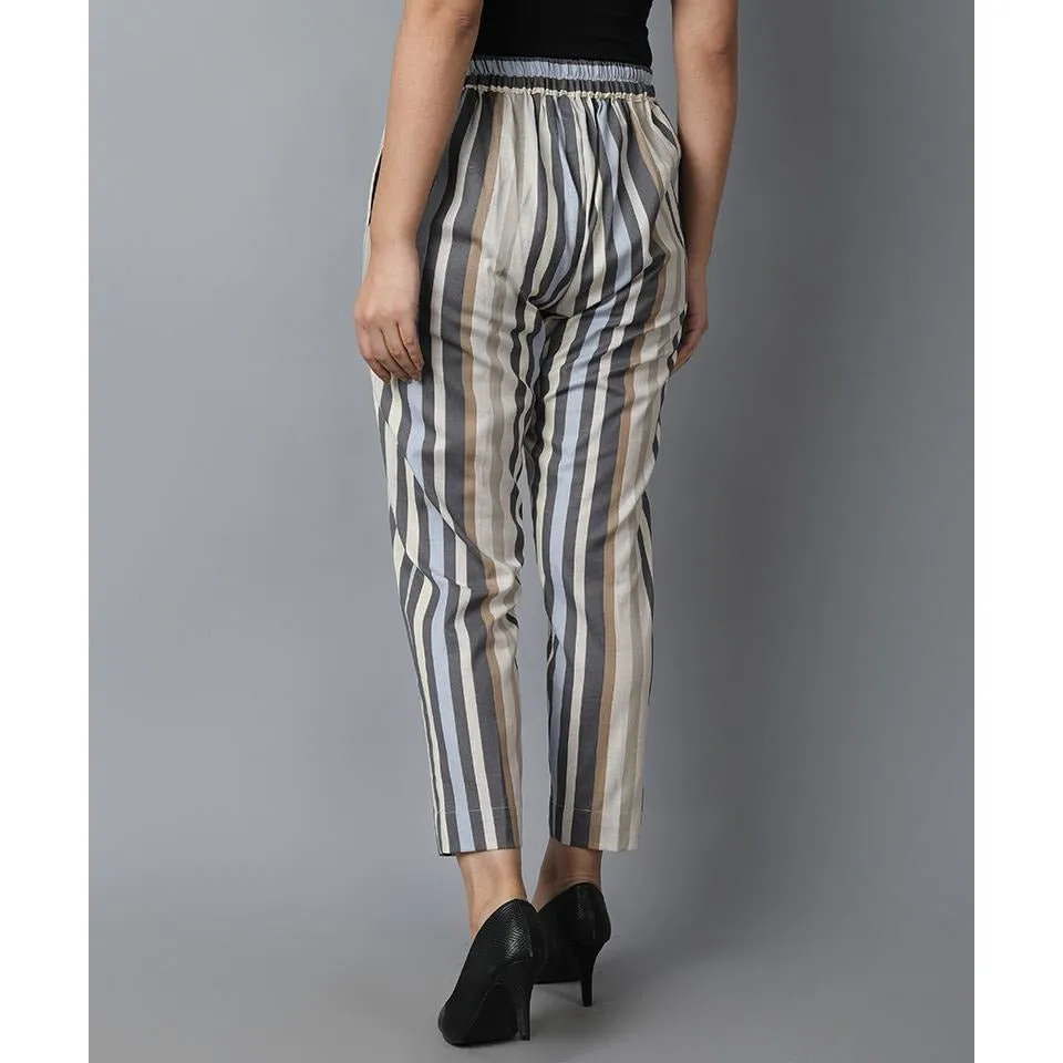 Striped Linen Cotton Drainpipe Pants