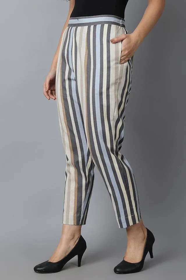 Striped Linen Cotton Drainpipe Pants