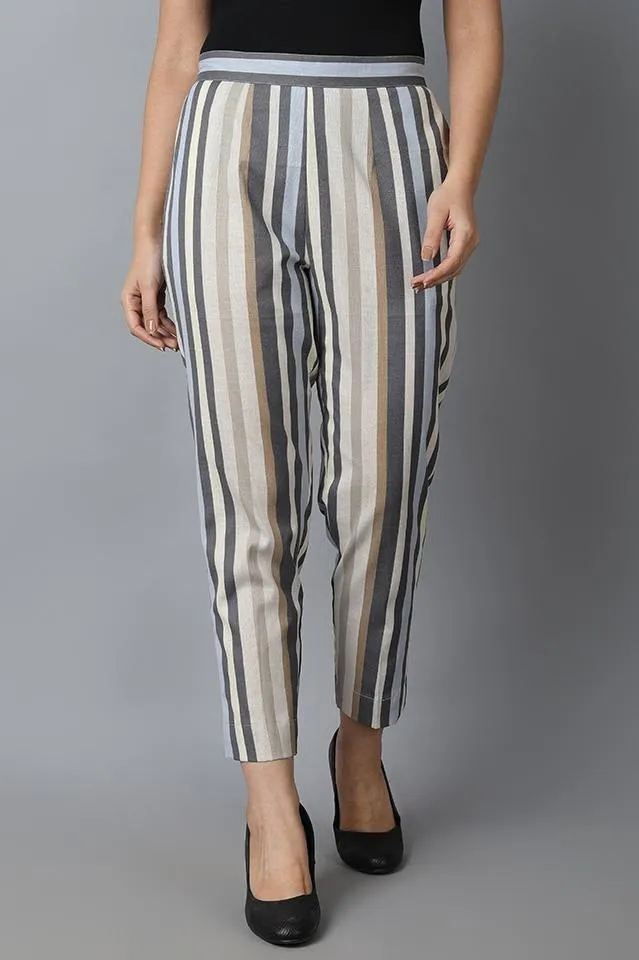 Striped Linen Cotton Drainpipe Pants