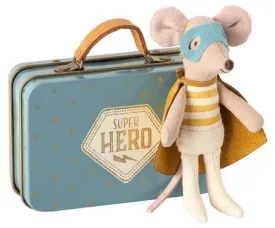 Superhero mouse in suitcase