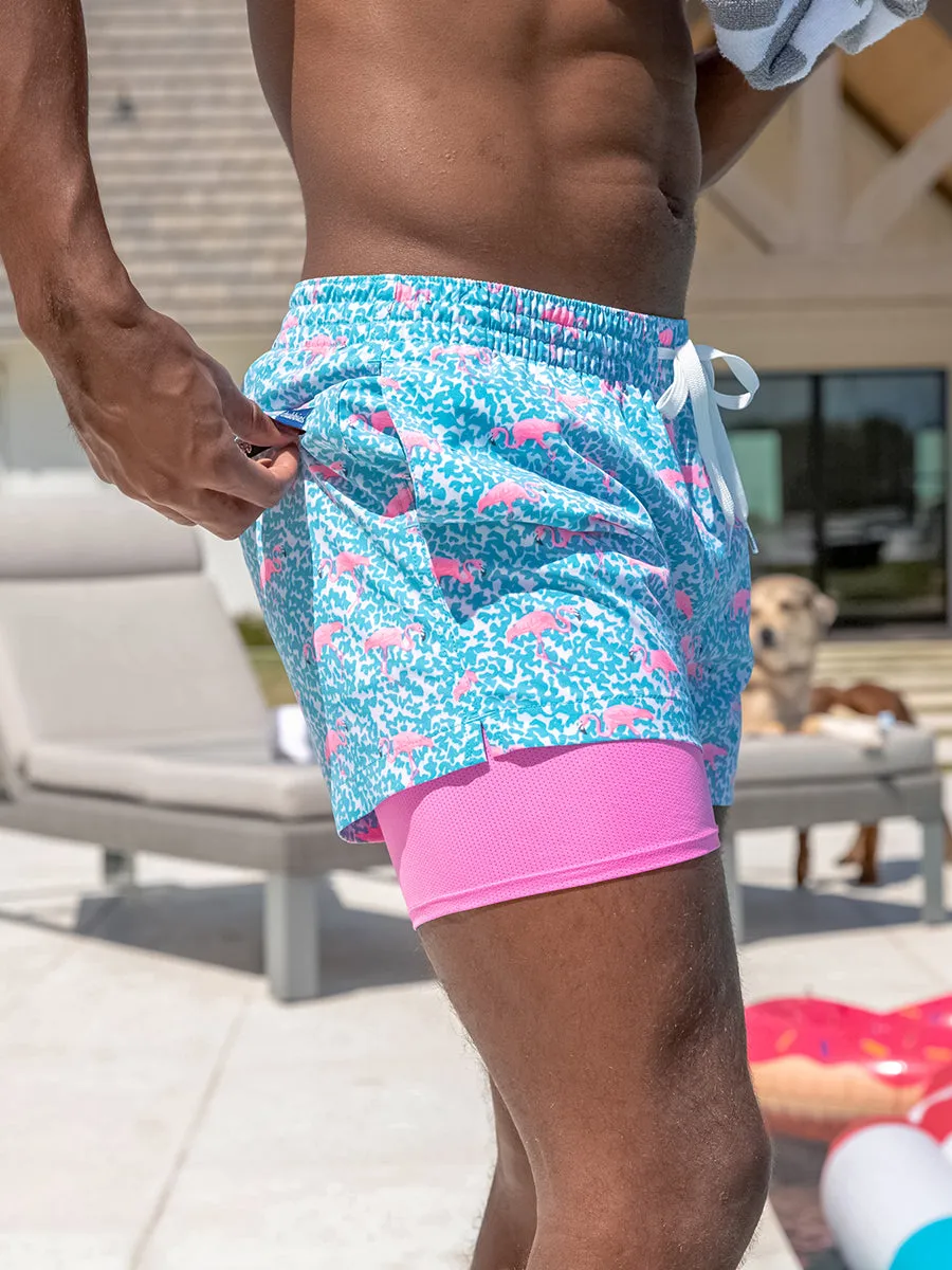 The Domingos Are For Flamingos 4" (Lined Classic Swim Trunk)