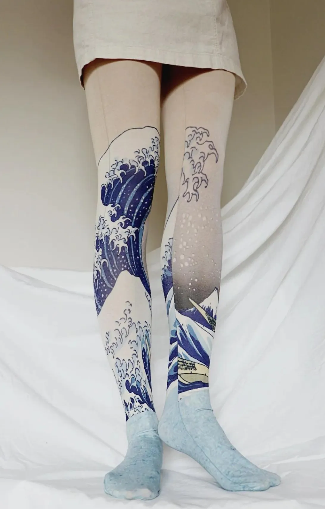 The Great Wave off Kanagawa by Katsushika Hokusai Printed Art Tights