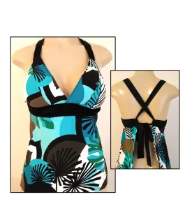 Tie Crossover Back Tankini Top Apron Back