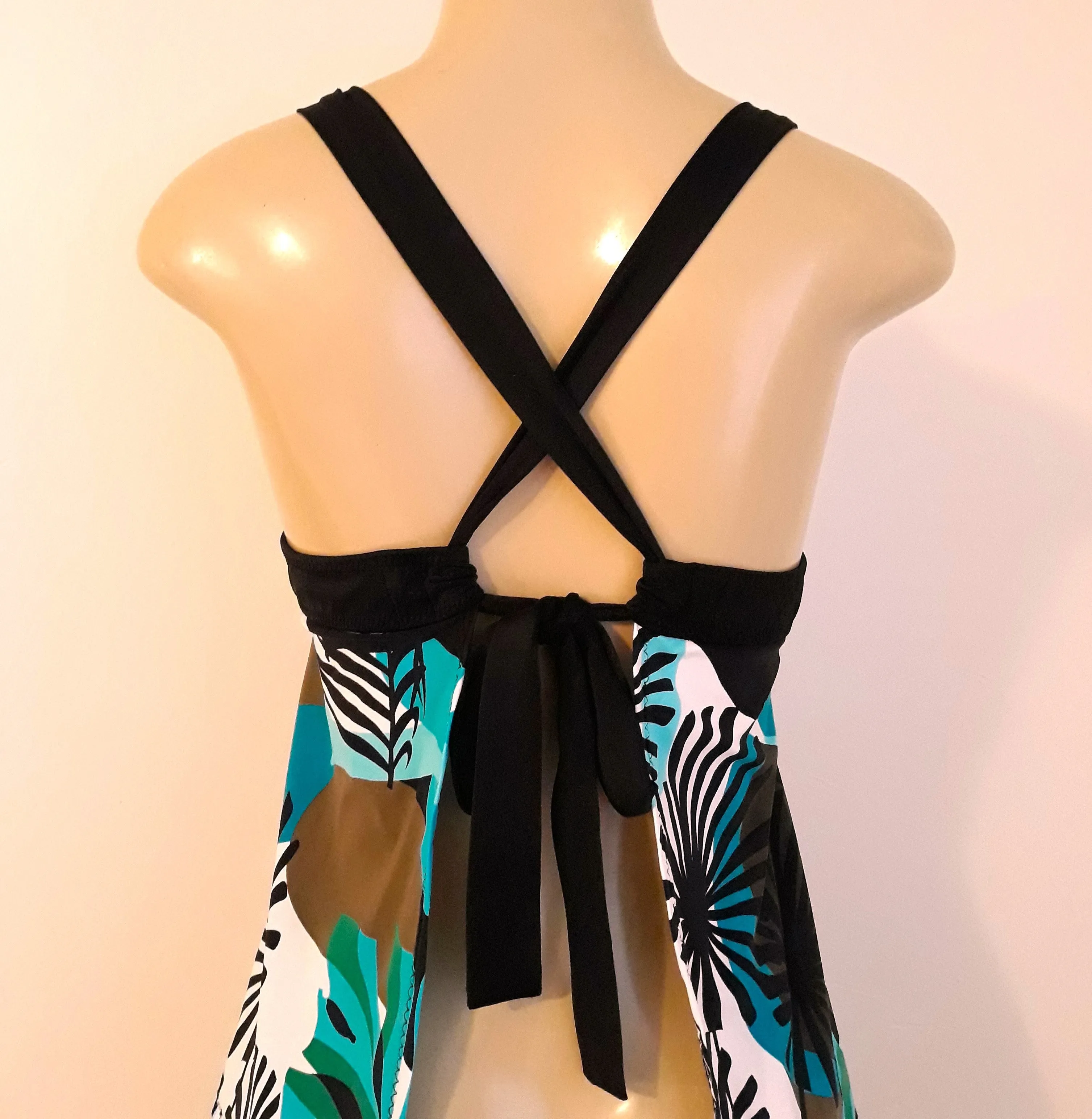 Tie Crossover Back Tankini Top Apron Back