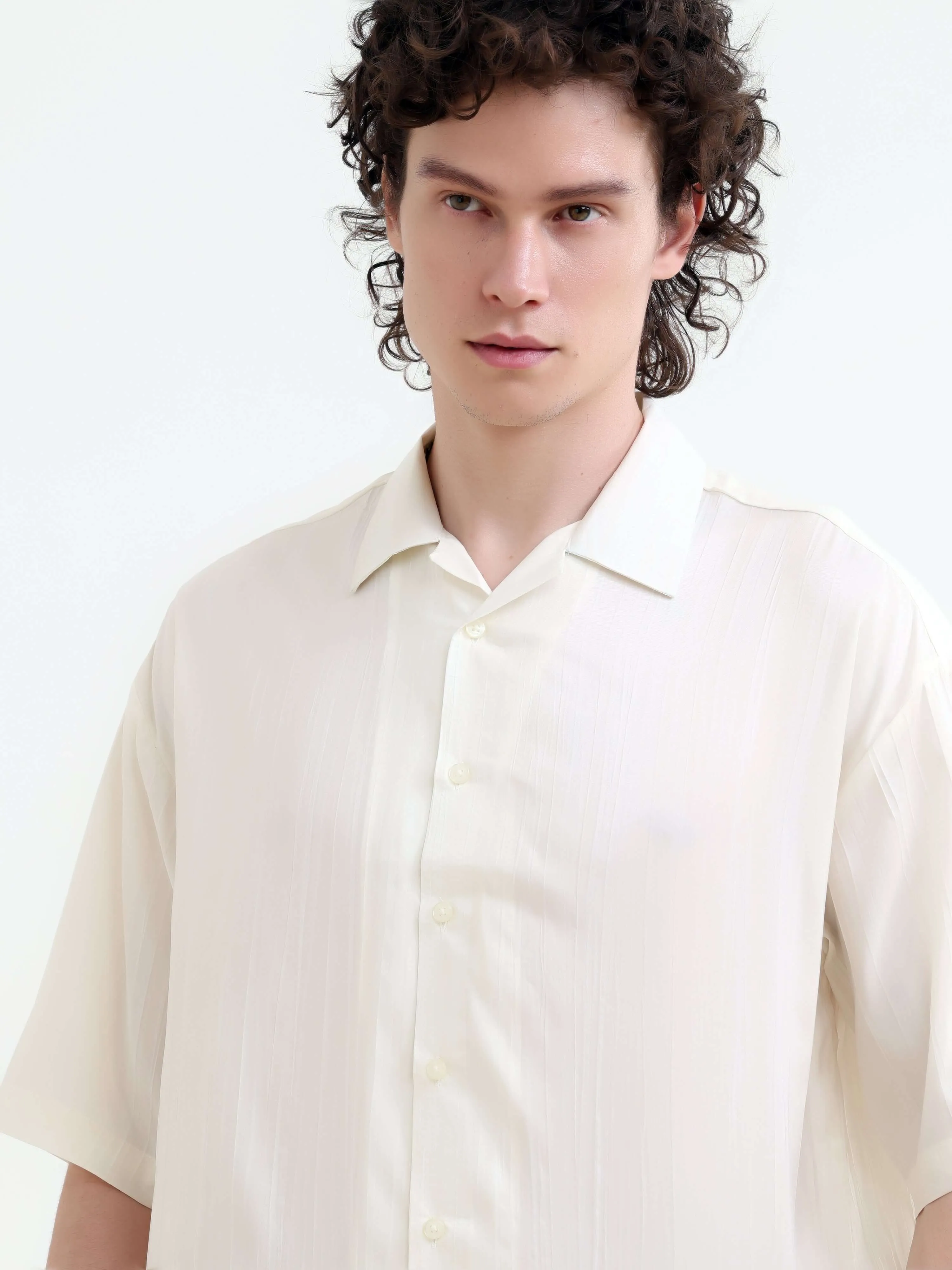 Tonal pastel cream lightweight oversized shirt