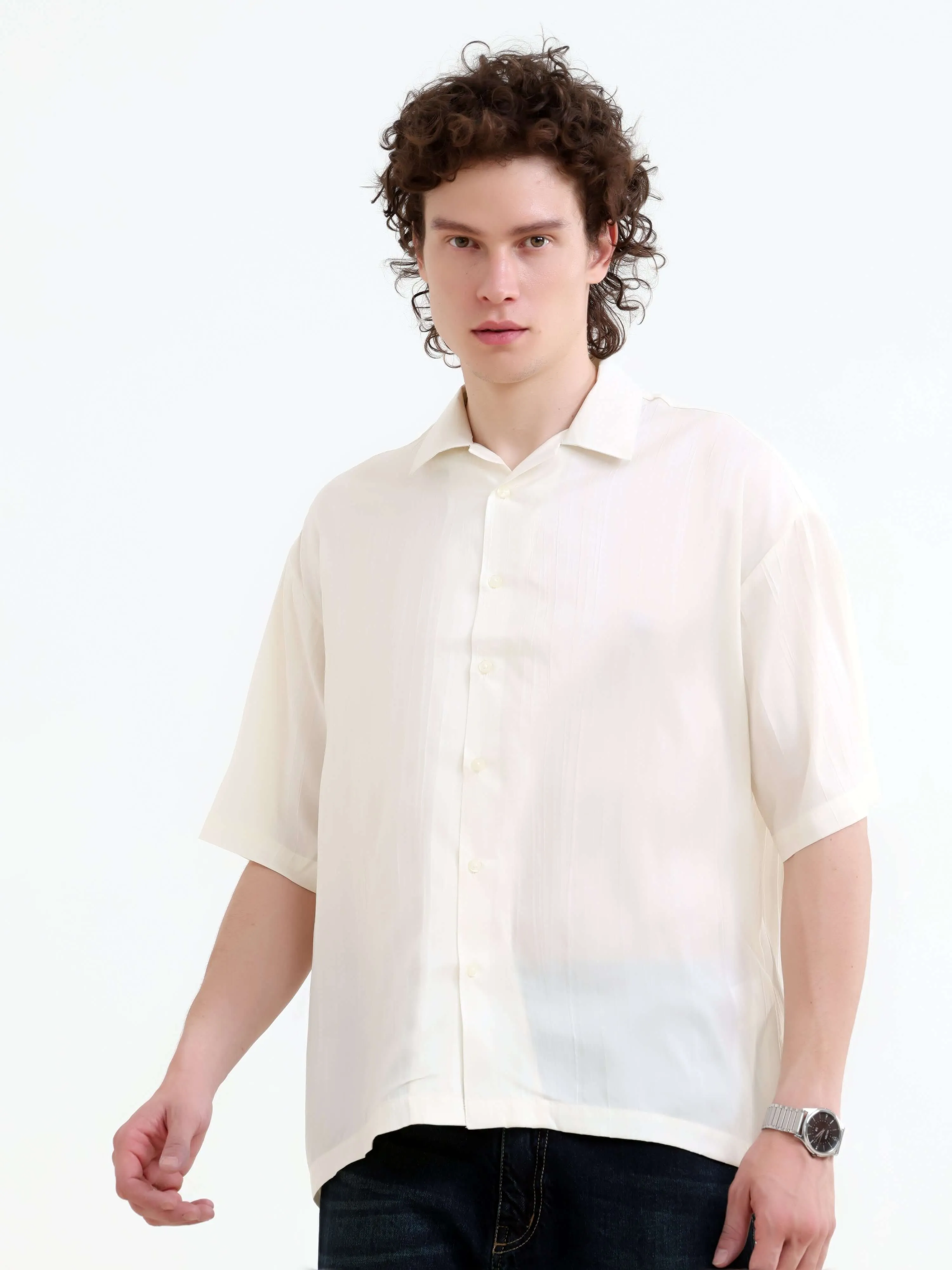 Tonal pastel cream lightweight oversized shirt