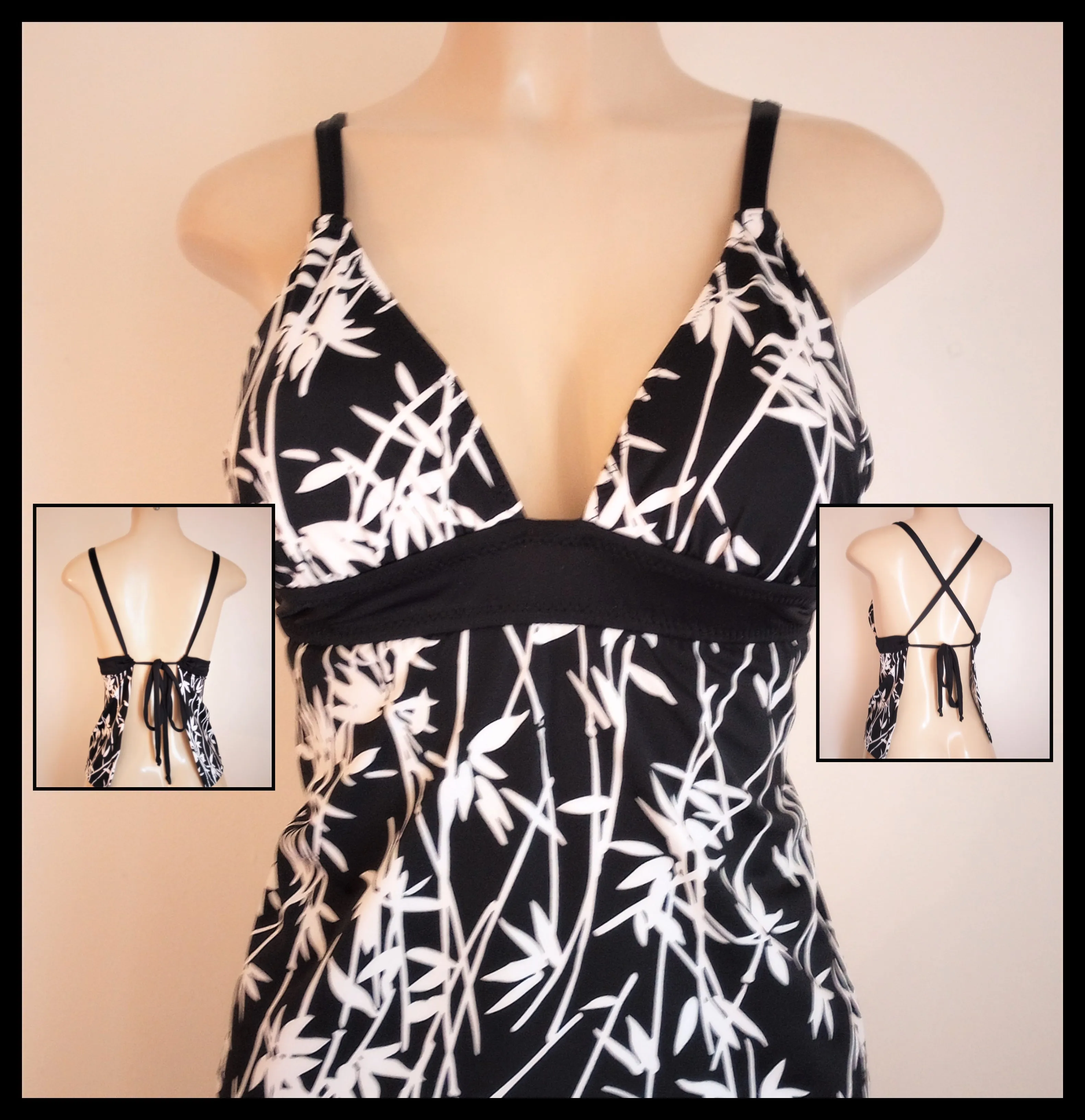 Triangle Top Tankini Under Rib Band Crossover Open Back