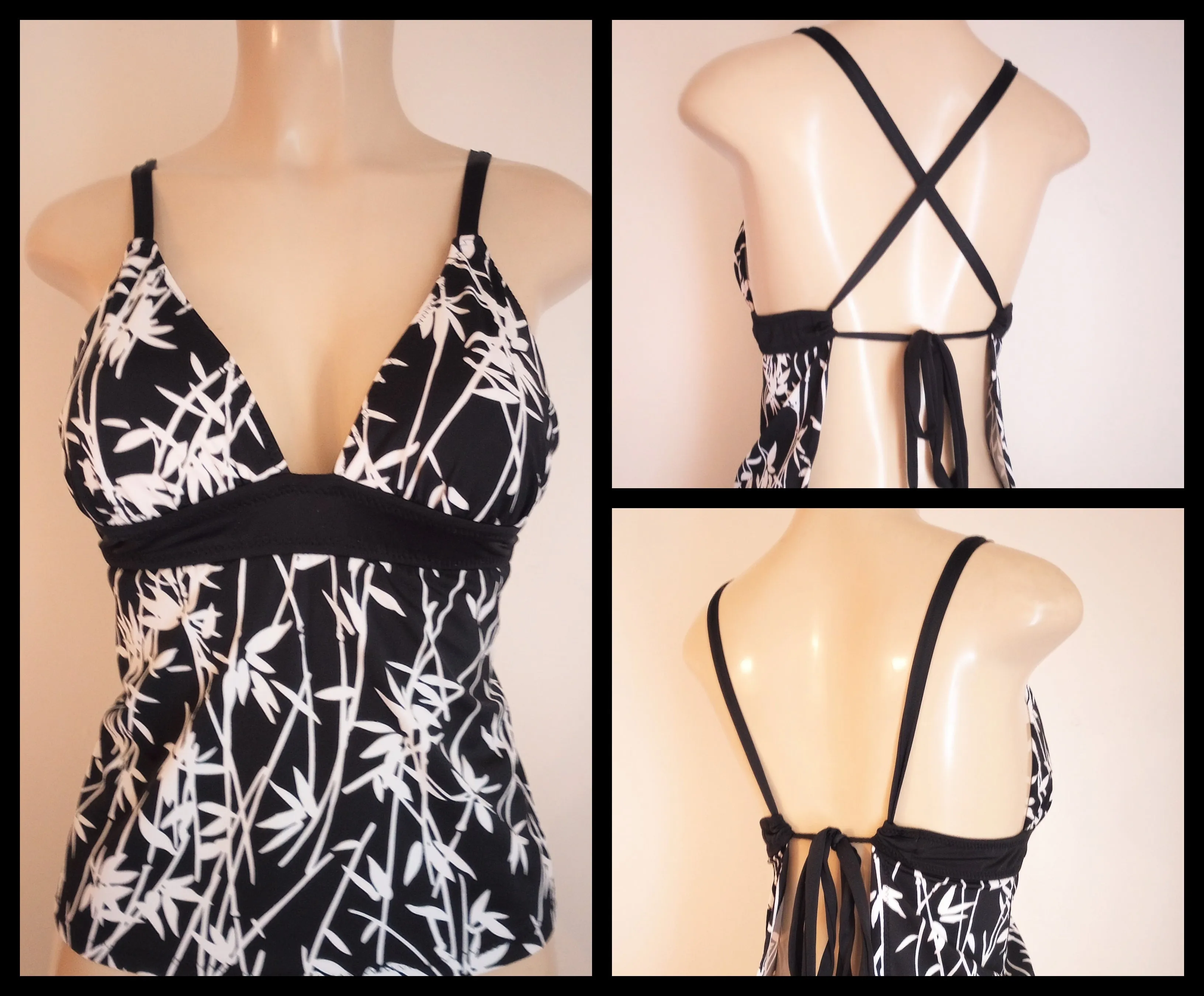 Triangle Top Tankini Under Rib Band Crossover Open Back