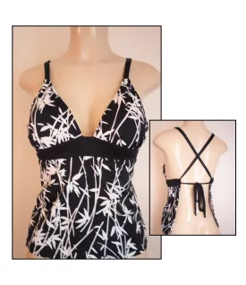 Triangle Top Tankini Under Rib Band Crossover Open Back