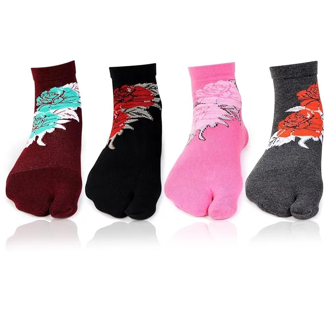 Women's Fashion Cotton Thumb Socks (Flower Design)- Pack of 4