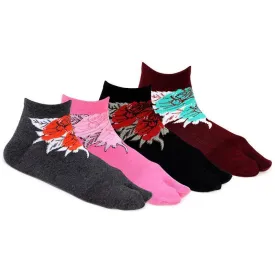 Women's Fashion Cotton Thumb Socks (Flower Design)- Pack of 4