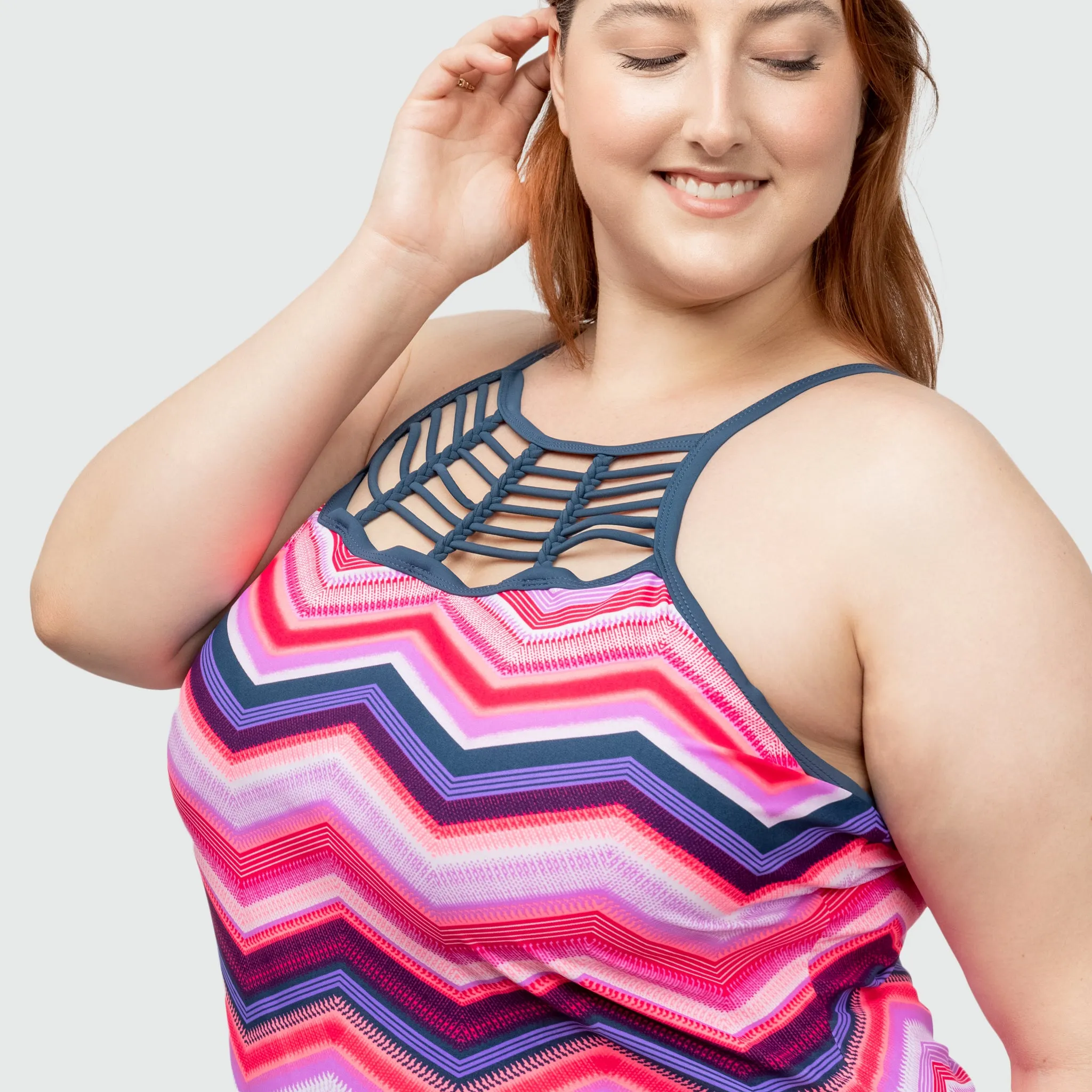 Women's Plus Size High Neck Braided Tankini Top