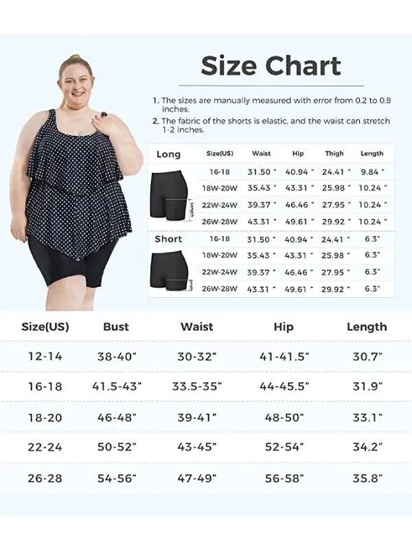 Women's Plus Size Ruffle Tankini Swimsuit Two Piece Swimdress with Two Swim Shorts