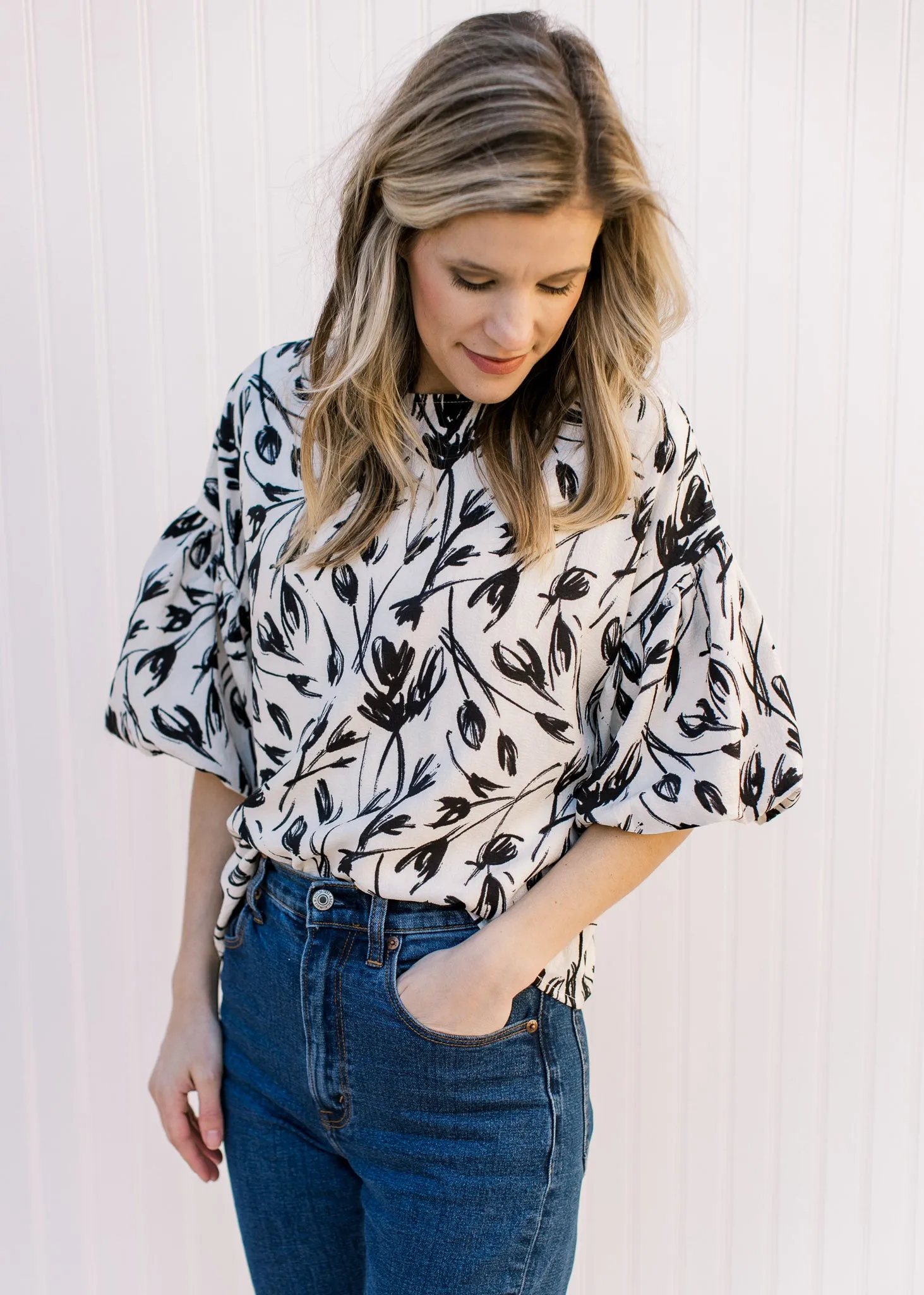 X Creamy Black Floral Top