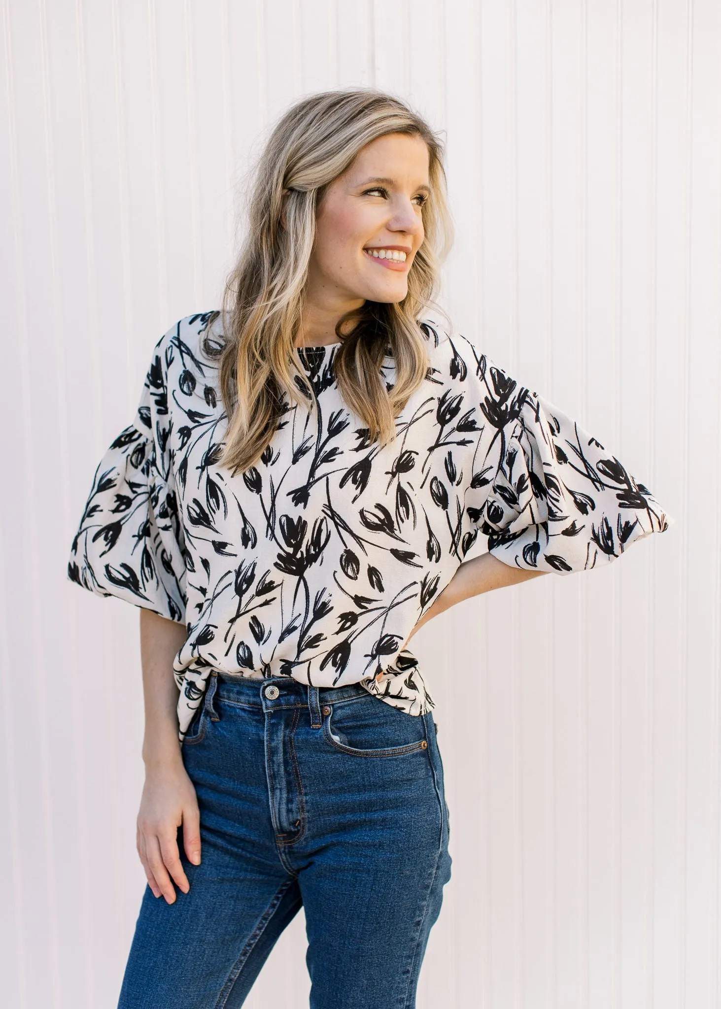 X Creamy Black Floral Top